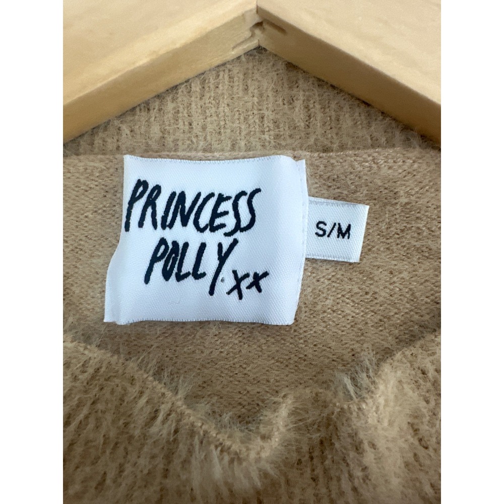 Princess Polly Women Camel Tan Fuzzy Eyelash Knit Cropped Sweater SM Pullover - Picture 3 of 6